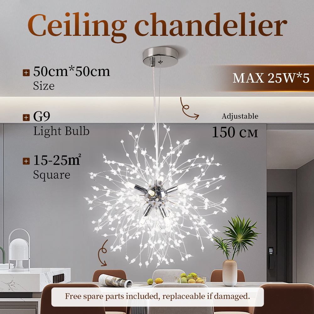 (CANMEIJIA) Dandelion-Style Ceiling Light — Gold — 24+1 Steel Wires — 8 G9 Sockets