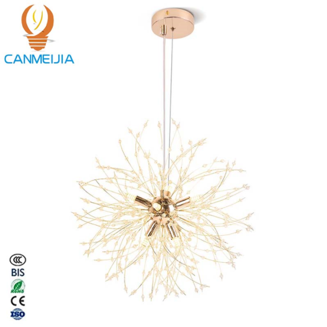 (CANMEIJIA) Dandelion-Style Ceiling Light — Gold — 24+1 Steel Wires — 8 G9 Sockets