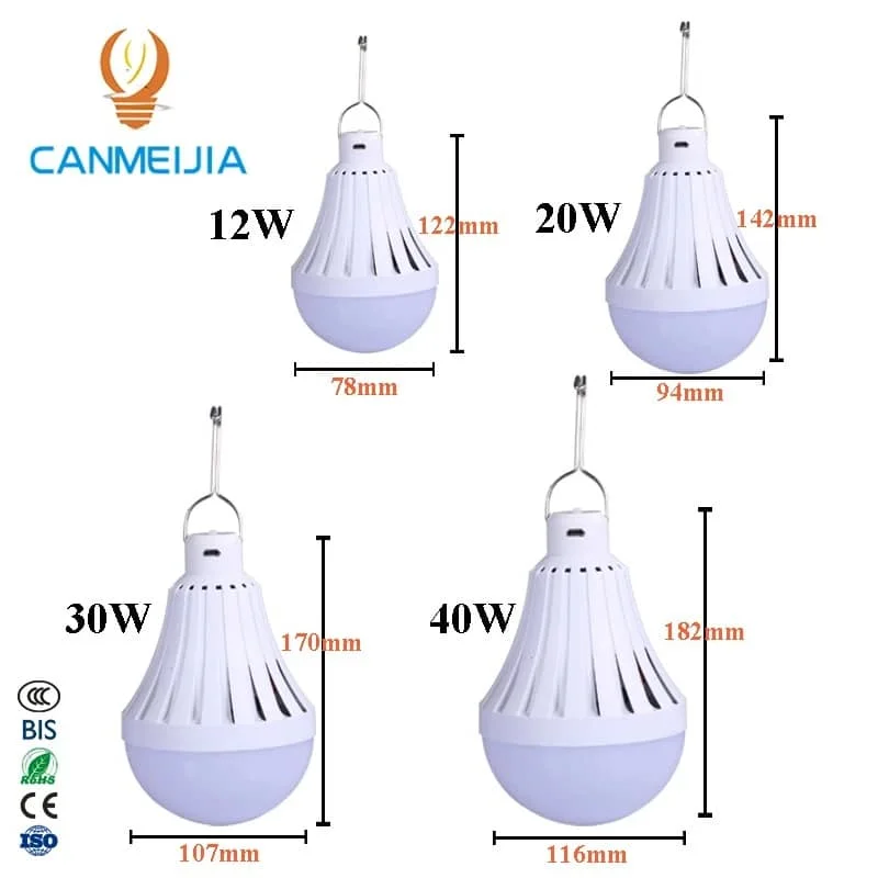 CANMEIJIA 12W 20W high lumen rechargeable lamps 30W 40W Smart Emergency Rechargeable LED Light Bulb