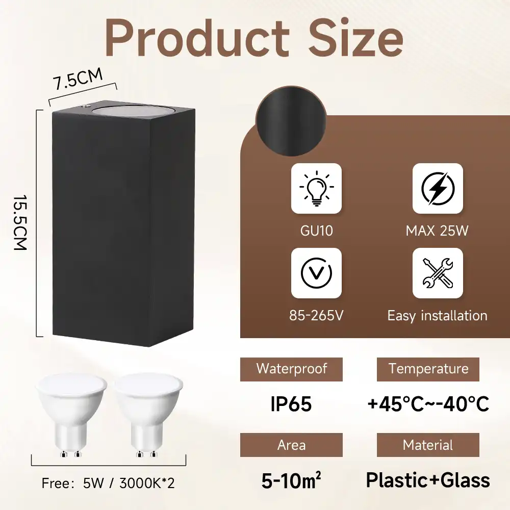 CANMEIJIA Wall Lamp BDB-155 (Plastic Model) — Black, Round, GU10 Socket