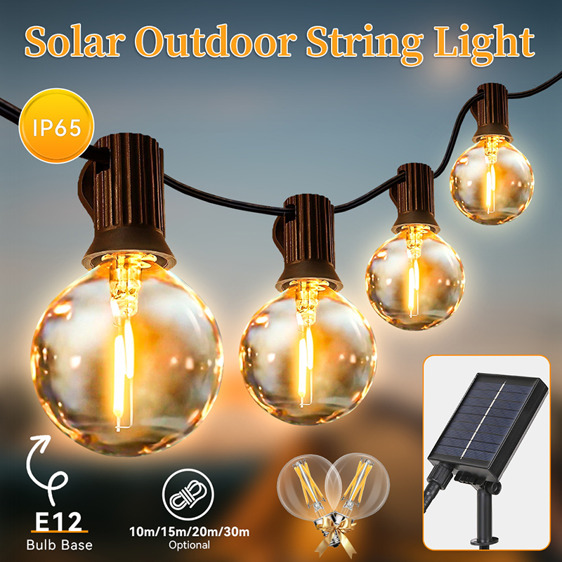 CANMEIJIA Solar Light String 001 with Remote Control, 10+1 DC24V E12 Base G40 Warm Light Bulbs