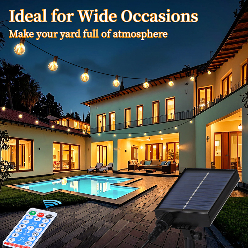 CANMEIJIA Solar Light String 001 with Remote Control, 10+1 DC24V E12 Base G40 Warm Light Bulbs