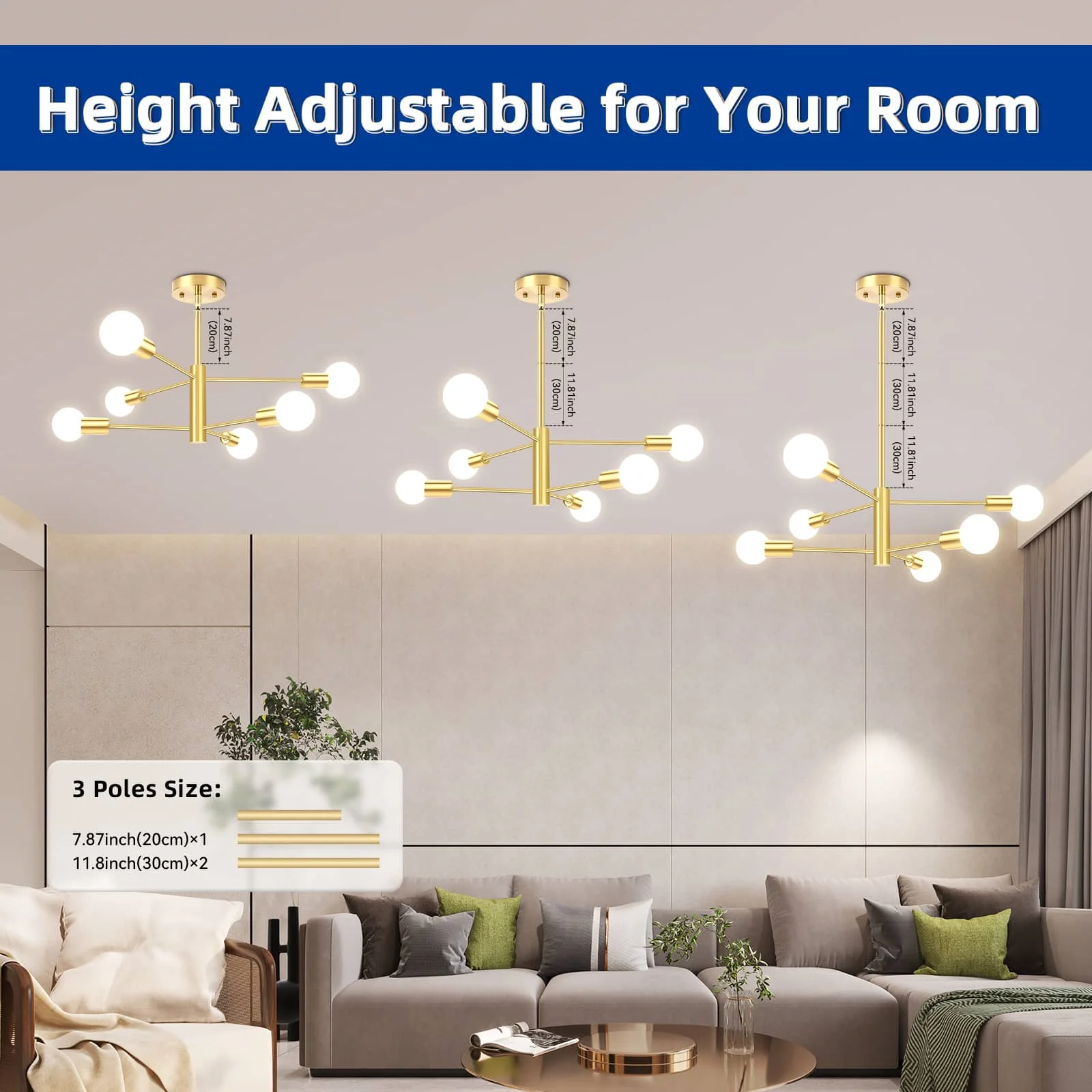 CANMEIJIA Chandelier 002 long pole E26 without light source