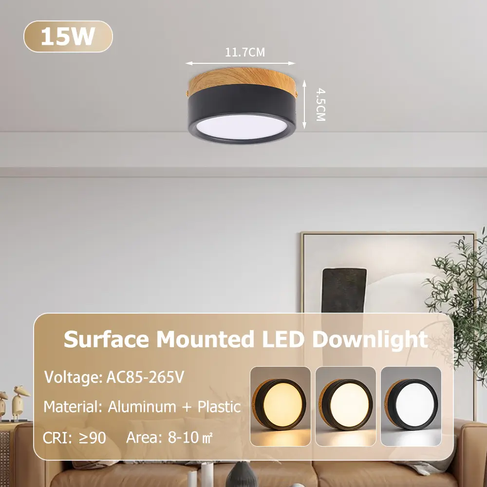 CANMEIJIA 15W black surface mounted LED downlight AC85-265V aluminum ceiling fixture wholesale