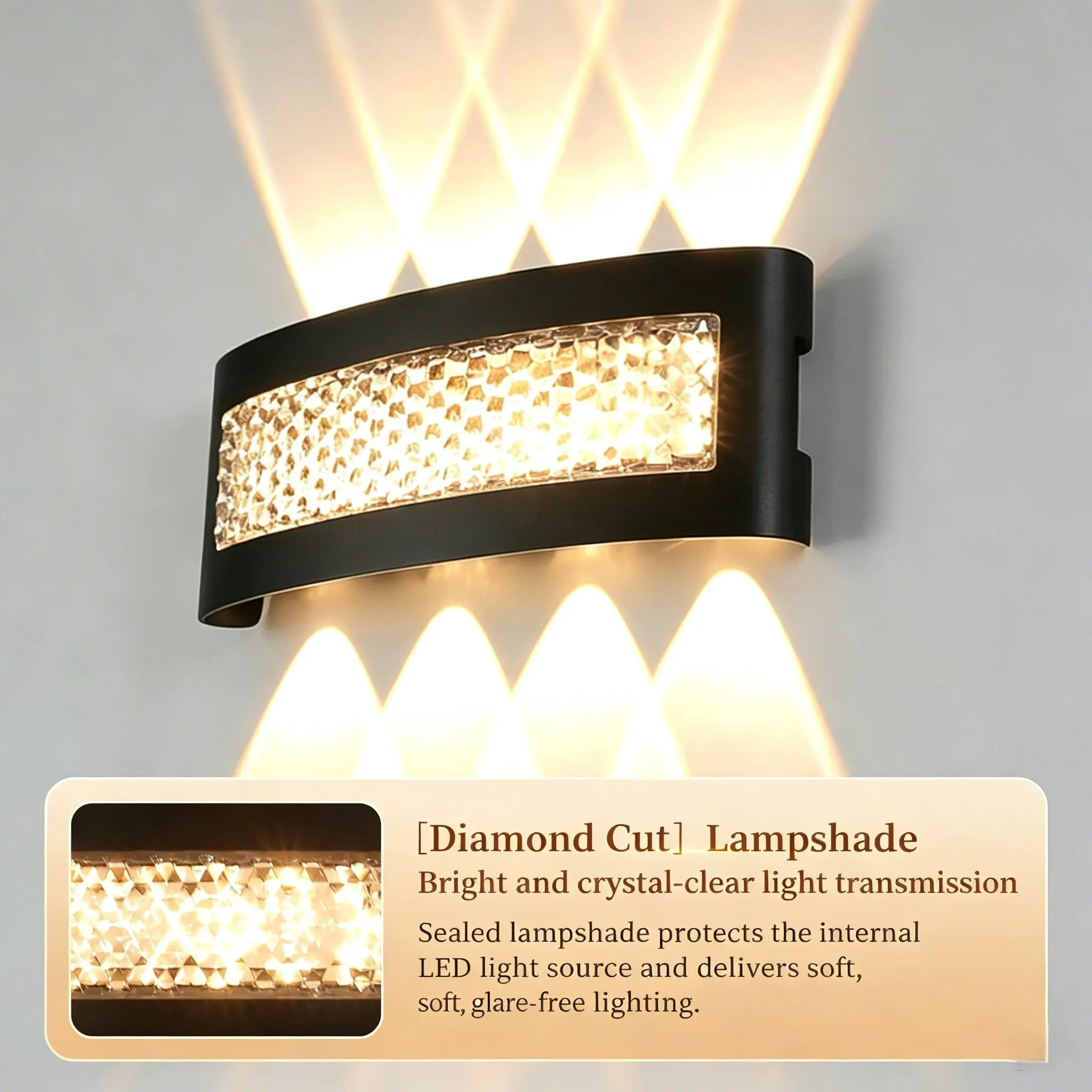 CANMEIJIA diamond cut crystal lampshade LED wall lamp glare-free sealed outdoor light wholesale