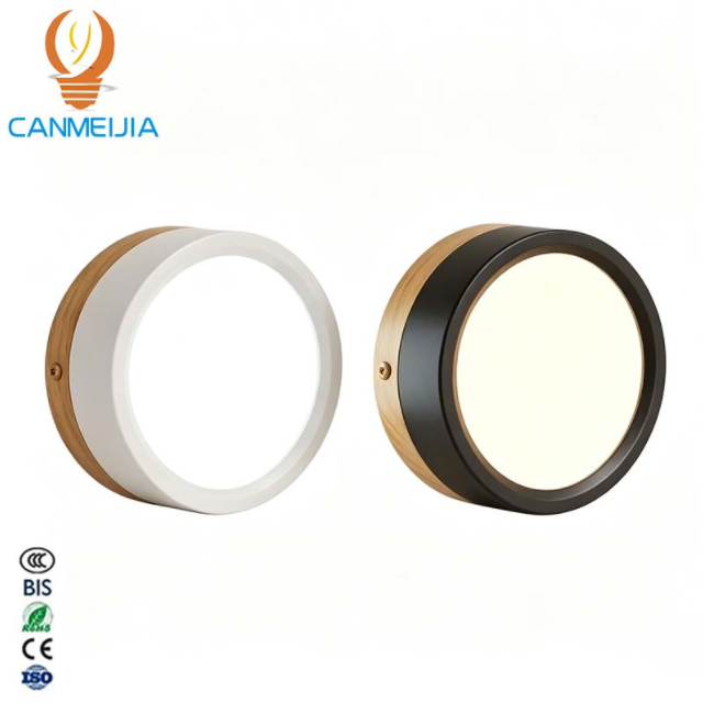 CANMEIJIA wholesale dual-color surface mounted LED downlights with wood trim for commercial projects