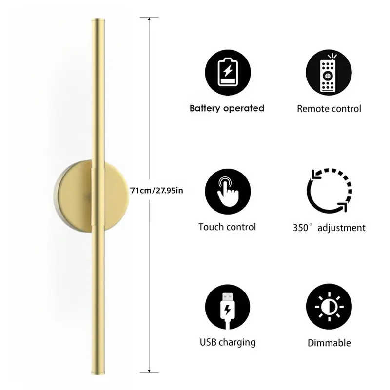 60cm rechargeable LED mirror light with magnetic installation, metal body and adjustable rotation