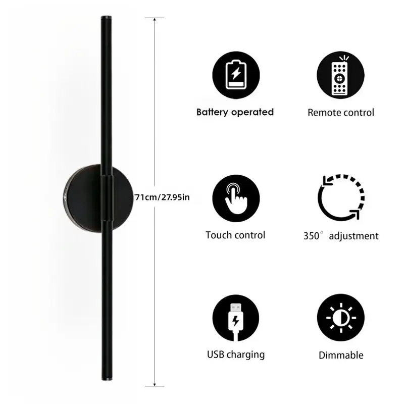Rechargeable LED mirror light with remote control, touch control and 350 degree adjustment