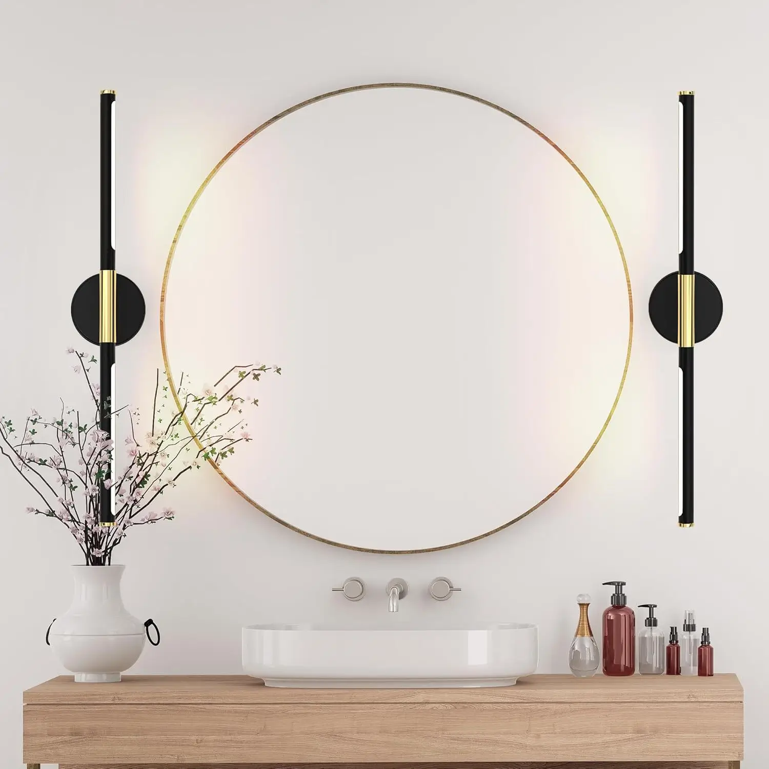 Modern detachable LED bathroom mirror light with gold finish