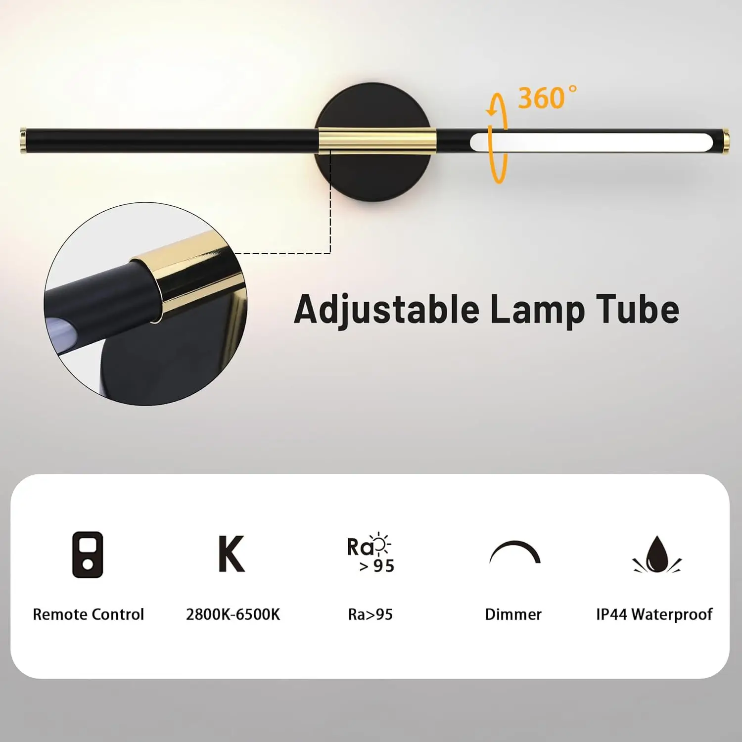 Detachable LED mirror light gold wall lamp for bathroom vanity