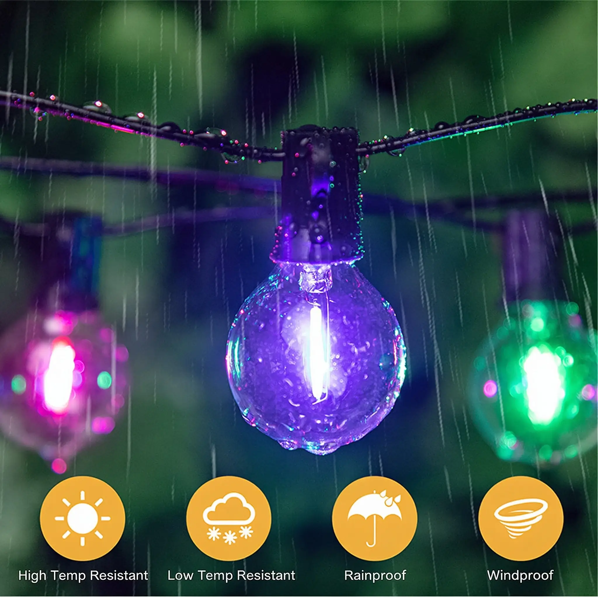 CANMEIJIA G40 RGB outdoor string lights with rainproof and all-season performance