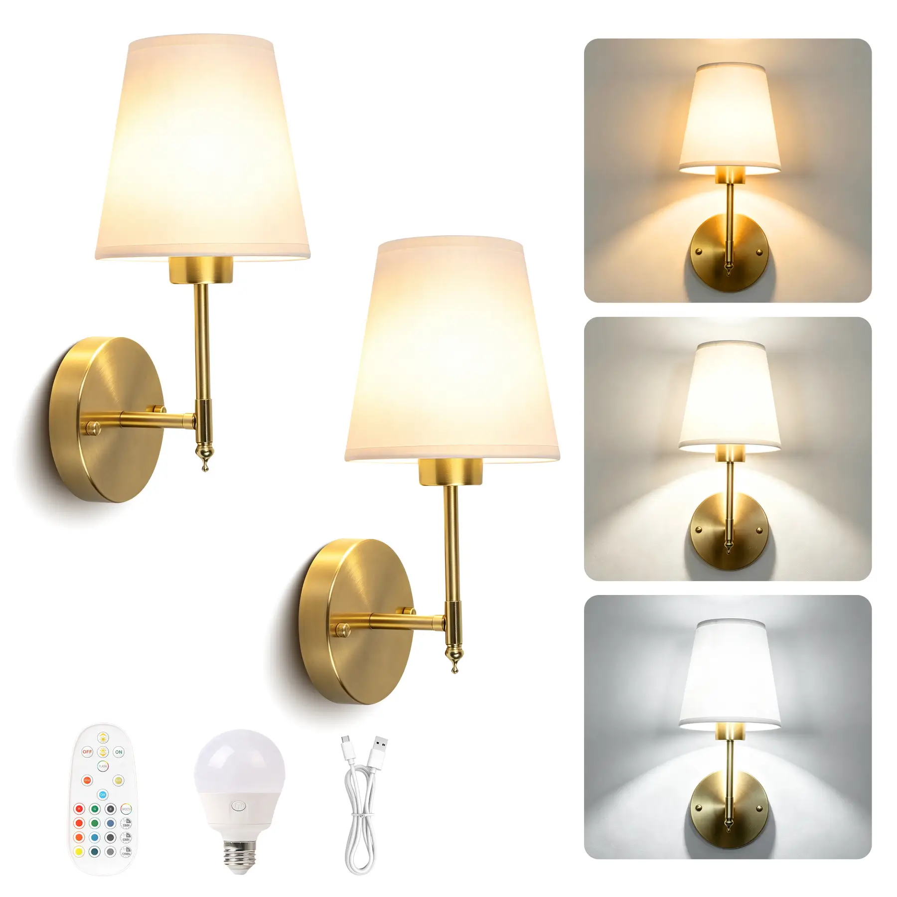 Canmeijia cordless fabric-covered wall lamp with USB-C rechargeable bulb for wholesale and hotel projects