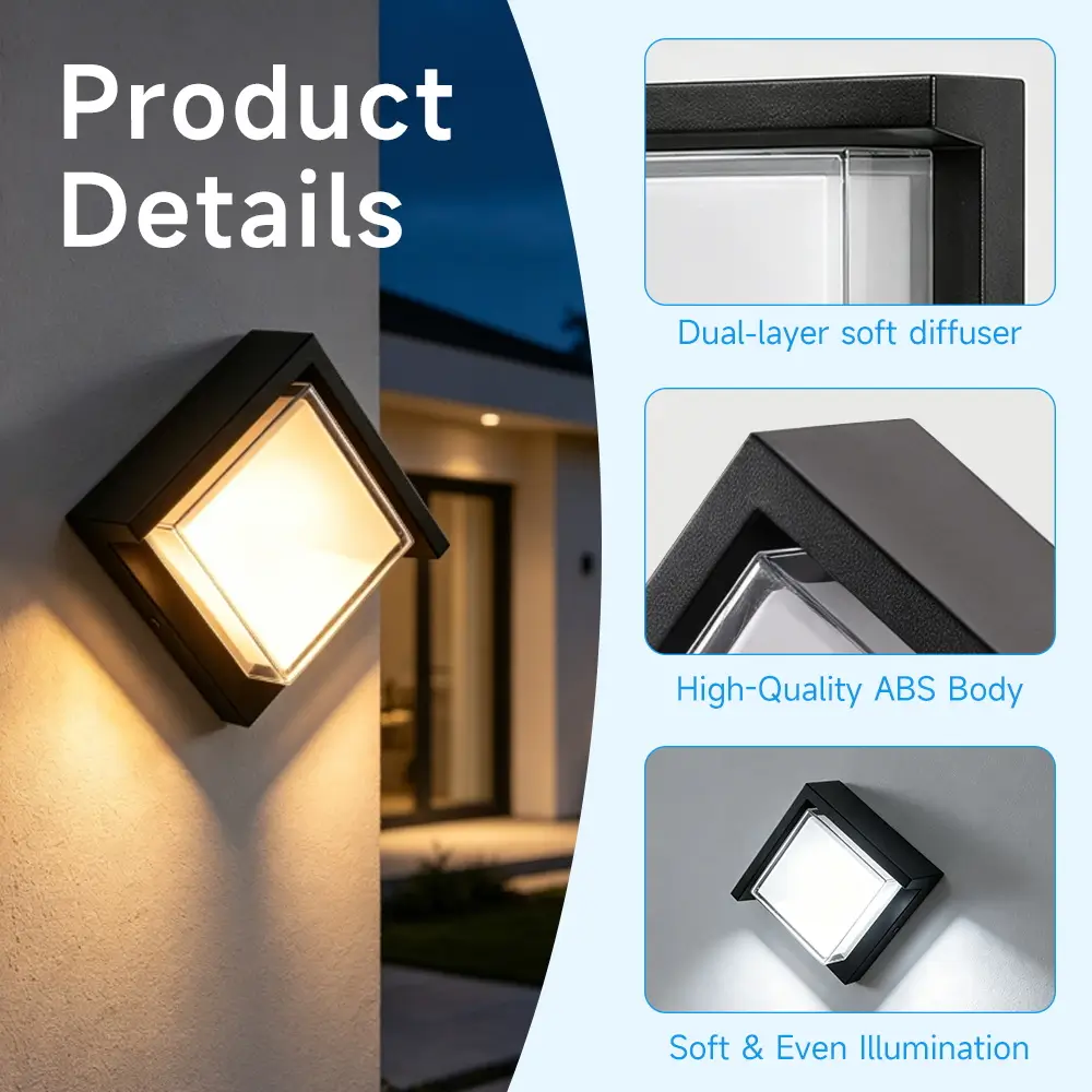 CANMEIJIA Wall Light BDA-03 (Plastic Model) – Square/Round Opal Diffuser, 17cm, Wide Voltage, 12W, Warm Light-CANMEILIGHTS