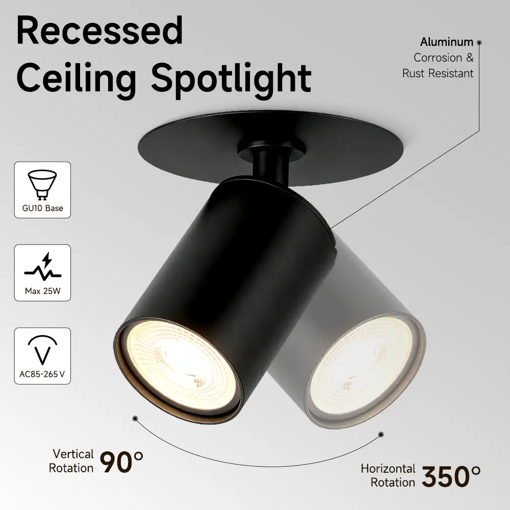 CANMEIJIA Adjustable-Angle Recessed Spotlight (GU10, Bulb Not Included) – Black + WhiteAdjustable-Angle Recessed Spotlight (GU10, Bulb Not Included) – Black + WhiteAdjustable-Angle Recessed Spotlight (GU10, Bulb Not Included) – Black + White