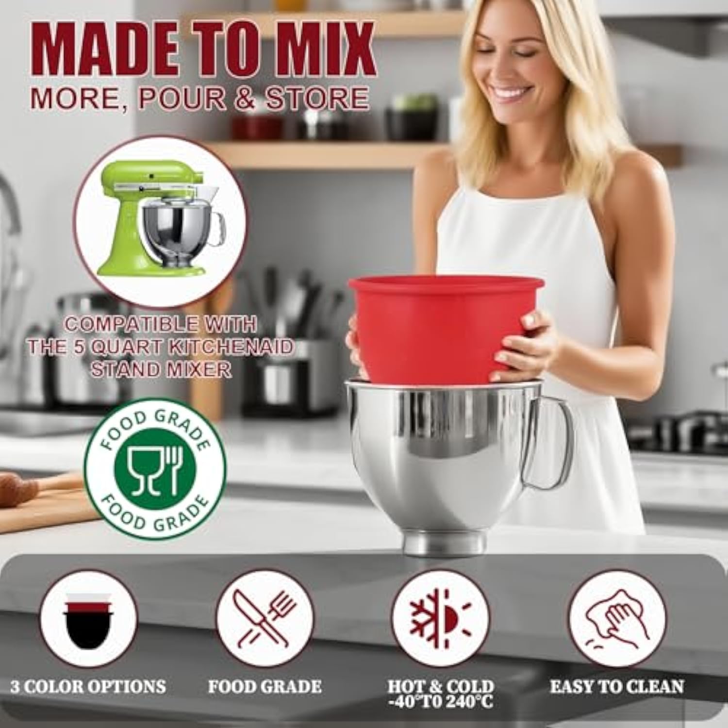 Silicone Liners for KitchenAid Tilt-Head 5 Qt Mixers 