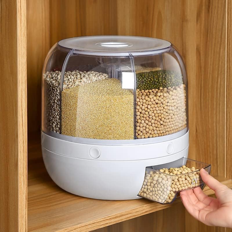 6 Grid Food Storage Dispenser Rice & Grain Storage Container 360°