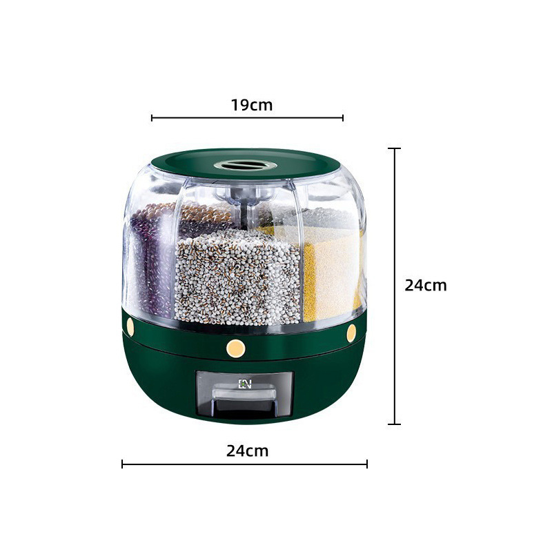 6 Grid Food Storage Dispenser Rice & Grain Storage Container 360°