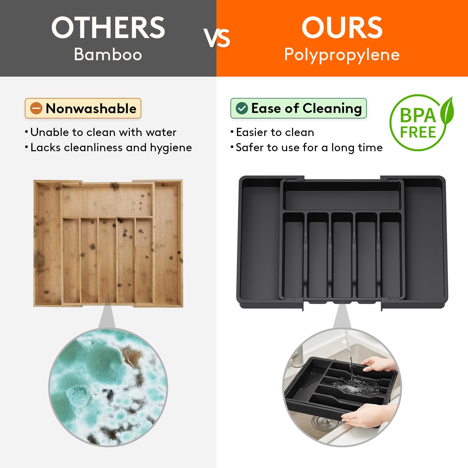 Silverware Drawer Organizer, Expandable Utensil Tray for Kitchen