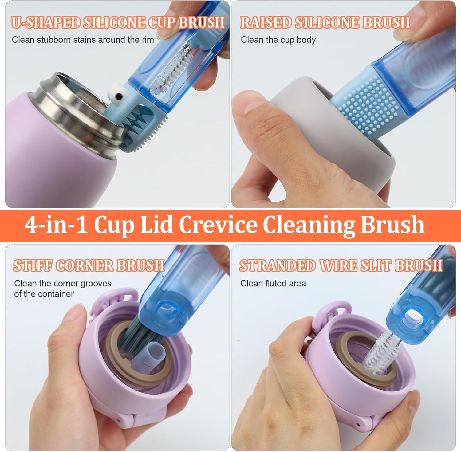 New Multifunctional cleaning brush, 4 in 1 cleaning brush for cup lid