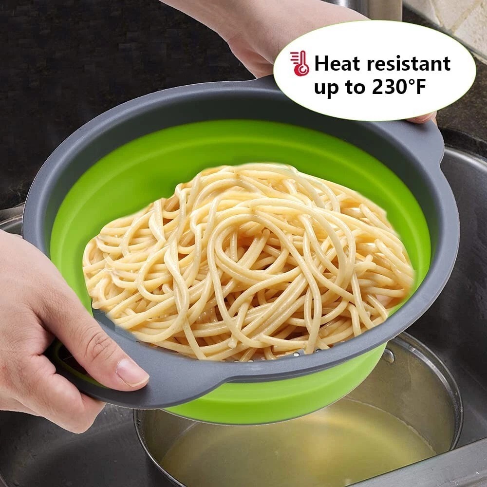 🌟 Foldable Round Colander with Self-Draining Base & Wiper Scraper 