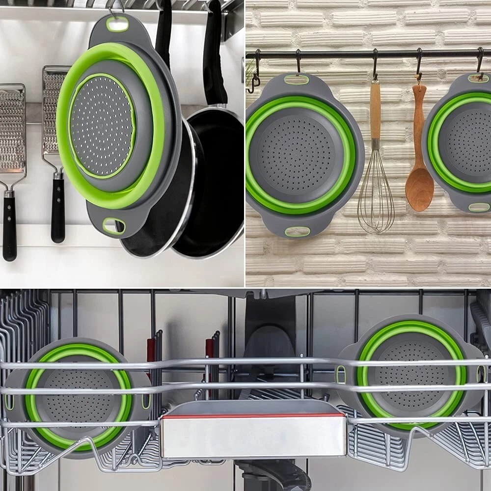 🌟 Foldable Round Colander with Self-Draining Base & Wiper Scraper 