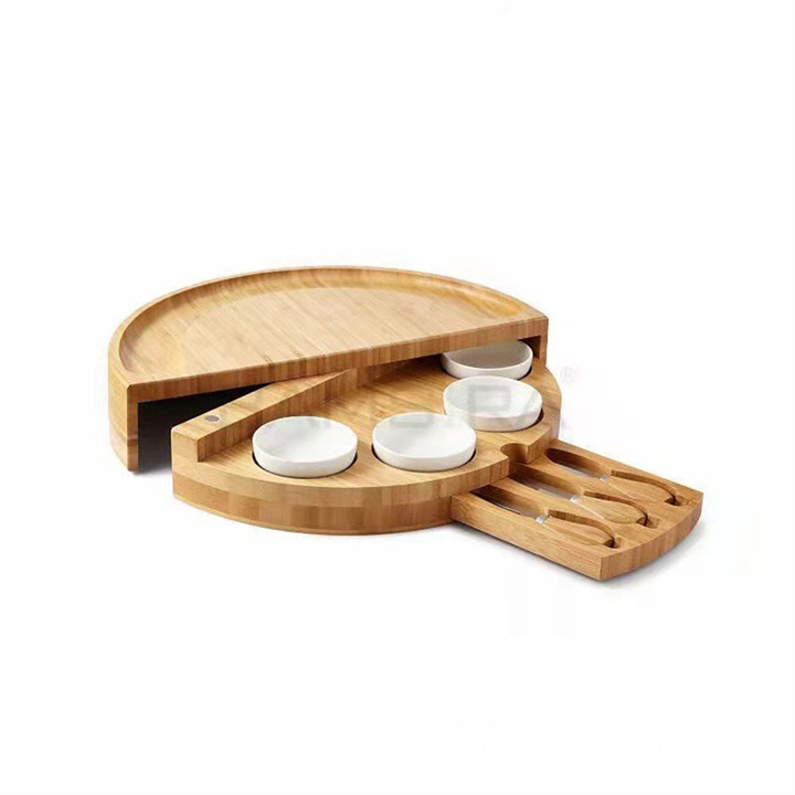 🧀2024 Bamboo Swivel Charcuterie Board🔥With 4 Integrated Ceramic Bowls And 3 Piece Knife Set