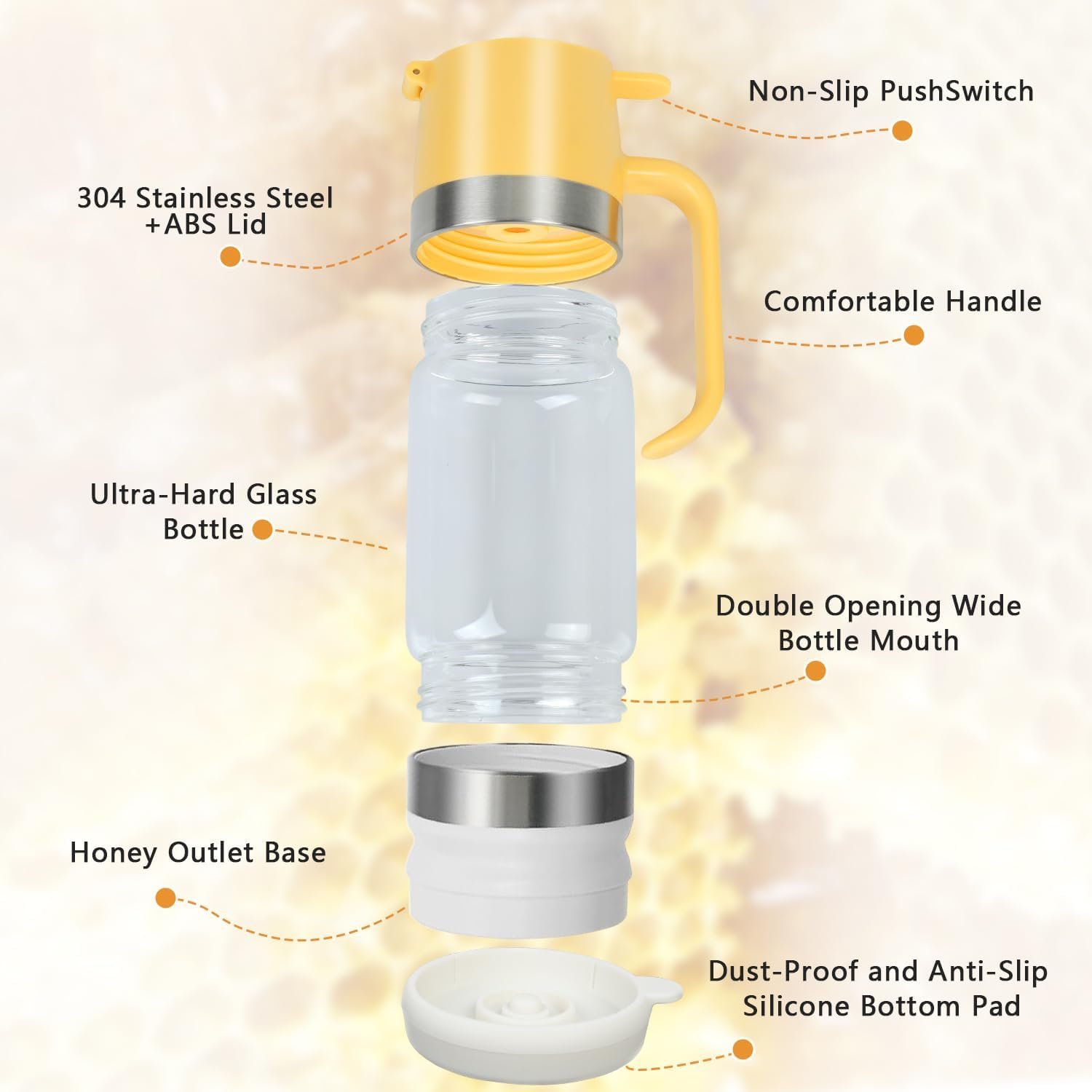 Honey Dispenser No Drip with Base