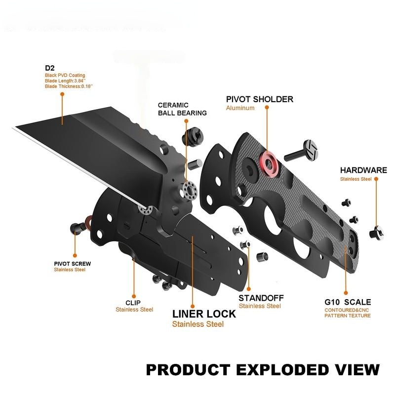 Artisan Cutlery Proponent Tool Knife D2 Steel Black PVD Blade, Black G10 Handle