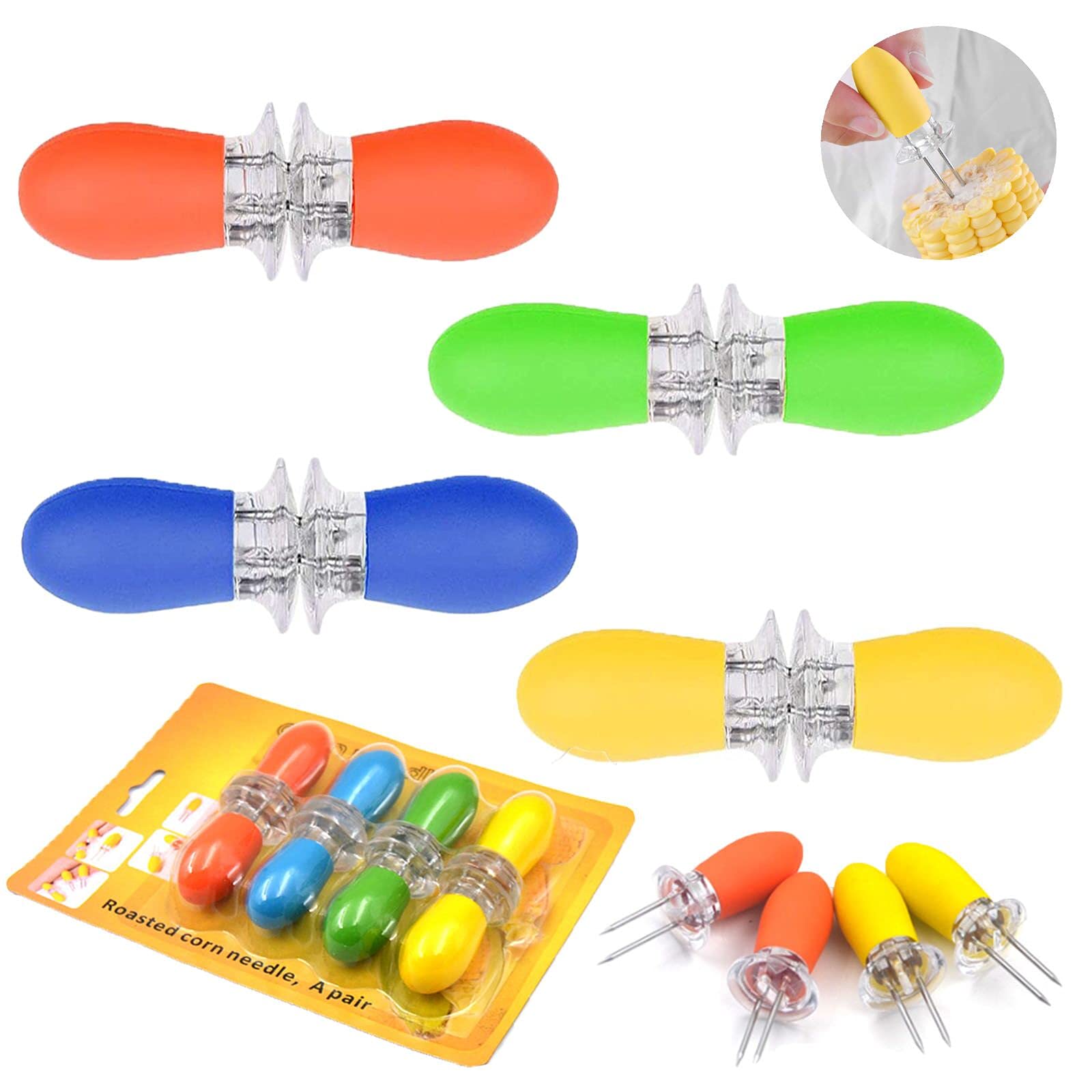 Safe Interlocking Forks for Corn on the Cob Skewers with Silicone Handle