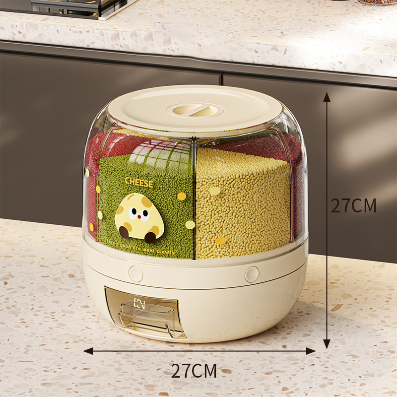 6 Grid Food Storage Dispenser Rice & Grain Storage Container 360°