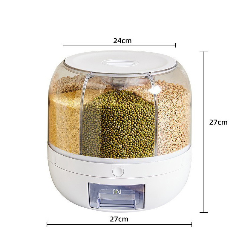 6 Grid Food Storage Dispenser Rice & Grain Storage Container 360°
