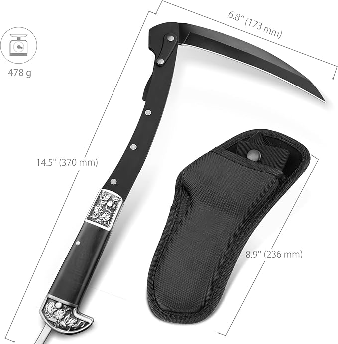 VALHALLA Folding Sickle,Black Sharp Folding Scythe with 2 Sections