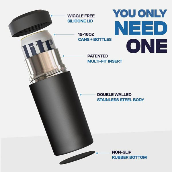 Universal Buddy Can Cooler - Fits All - For Regular 12 & 16 oz or Slim-Size Bottles