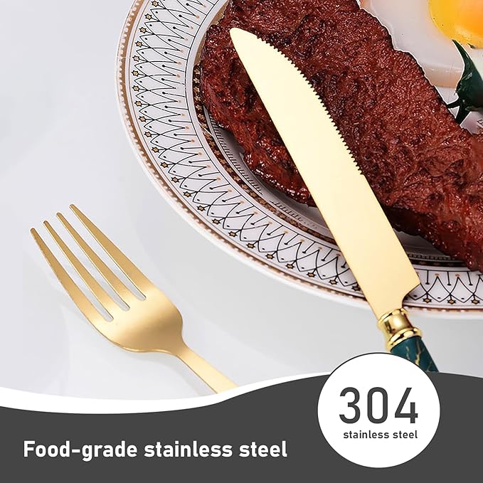 New 24-piece gift box marbled stainless steel tableware