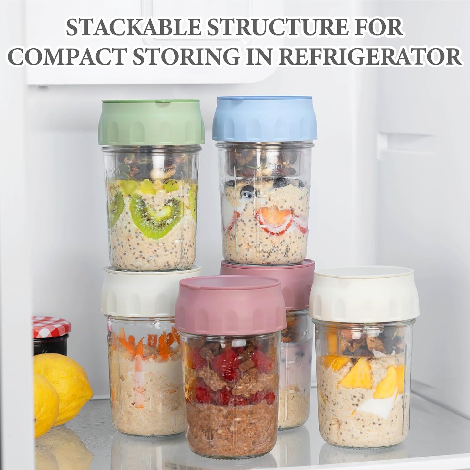 Overnight Oats Containers with Lids Folding Spoons & Divided Compartments 