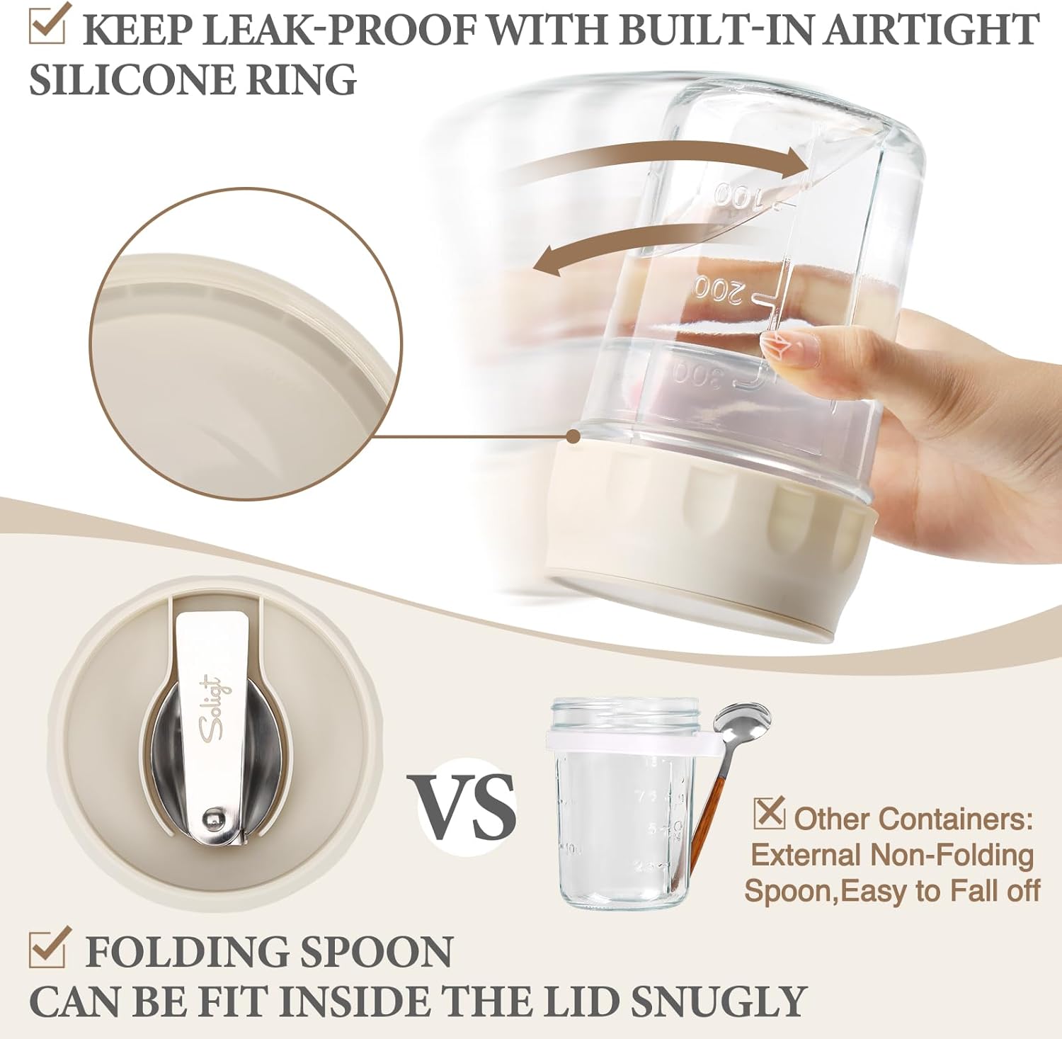 Overnight Oats Containers with Lids Folding Spoons & Divided Compartments 