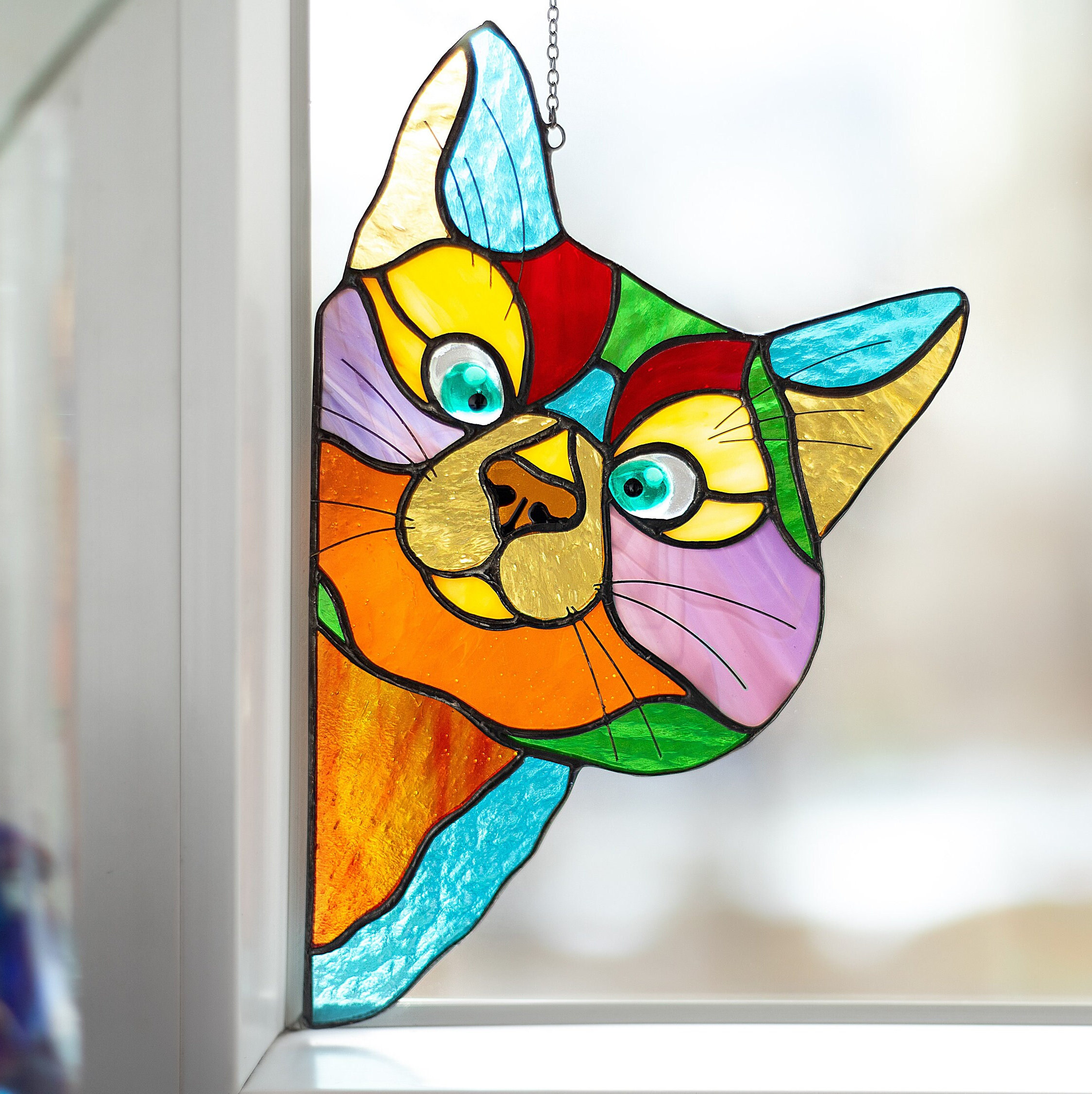 🔥Hot Sale-😻Handmade Stain Cat Suncatcher For Window