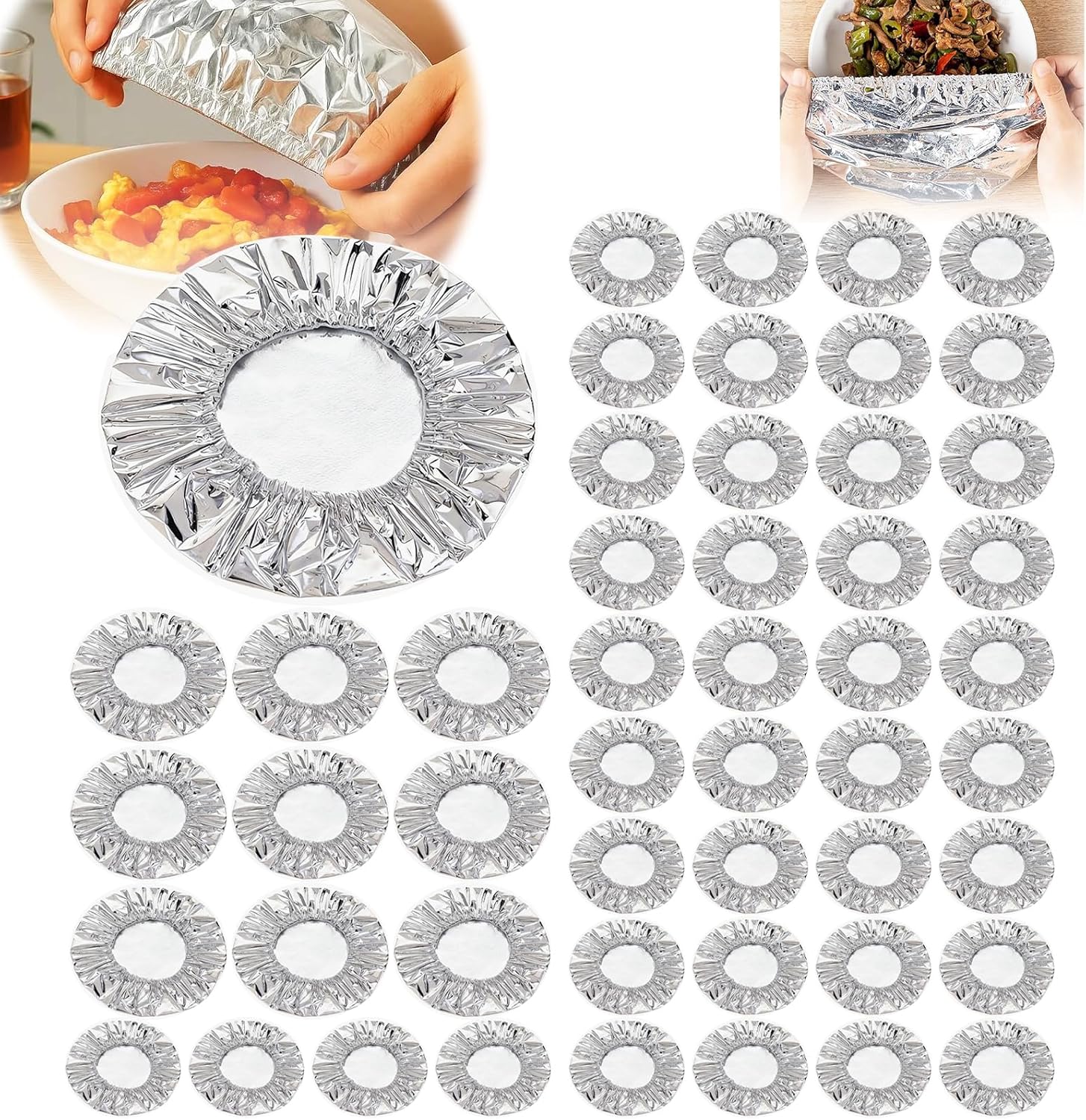 50Pieces Aluminum Foil Food Covers – Keep Warm & Fresh, Oven-Safe, Reusable & Stretchable