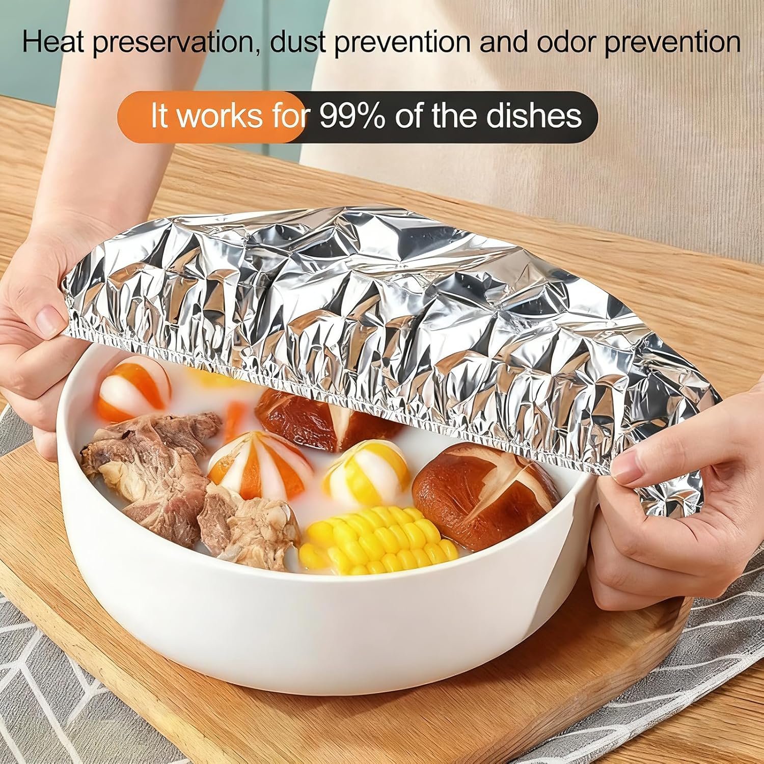 50Pieces Aluminum Foil Food Covers – Keep Warm & Fresh, Oven-Safe, Reusable & Stretchable