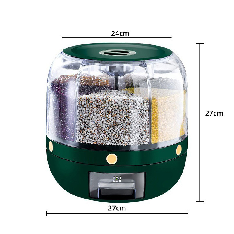 6 Grid Food Storage Dispenser Rice & Grain Storage Container 360°