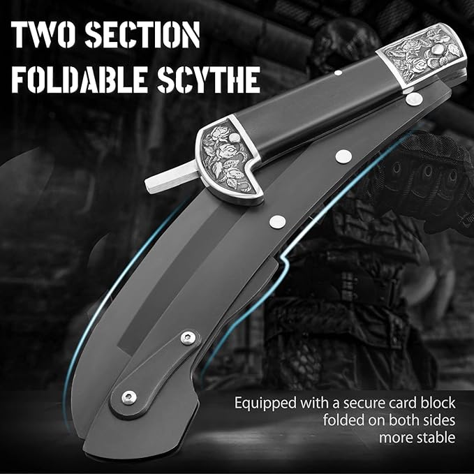 VALHALLA Folding Sickle,Black Sharp Folding Scythe with 2 Sections