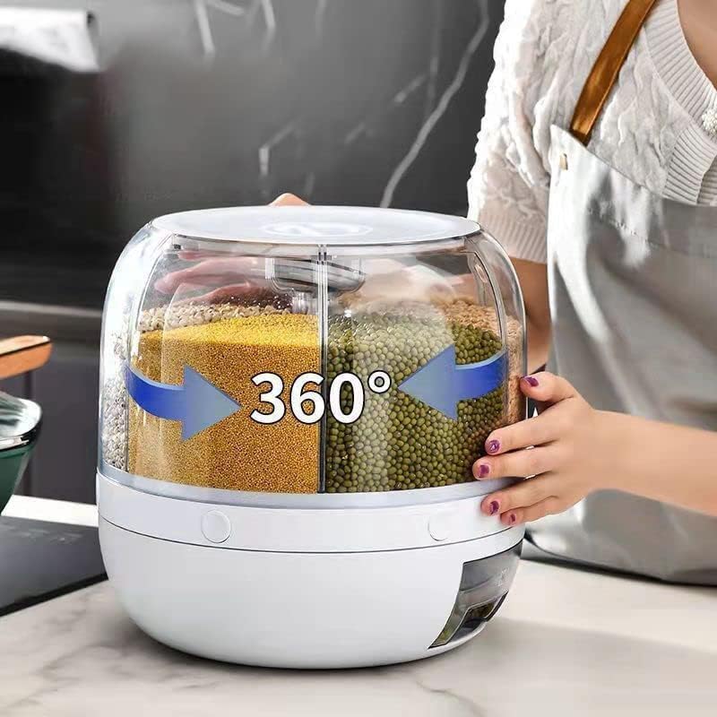6 Grid Food Storage Dispenser Rice & Grain Storage Container 360°