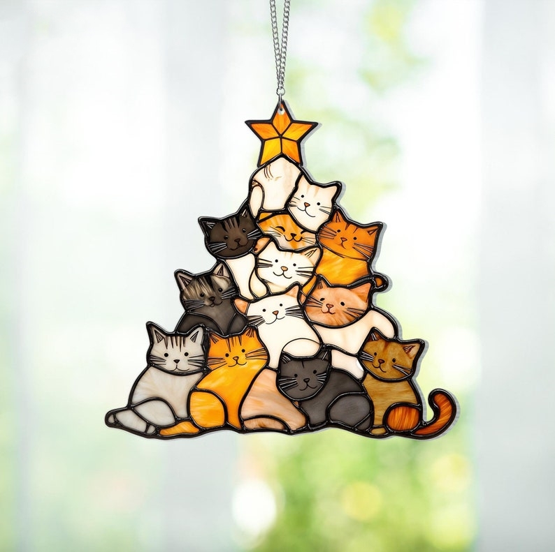 🎄Early Sale-50% OFF😻Cat Christmas Tree Suncatcher Ornament