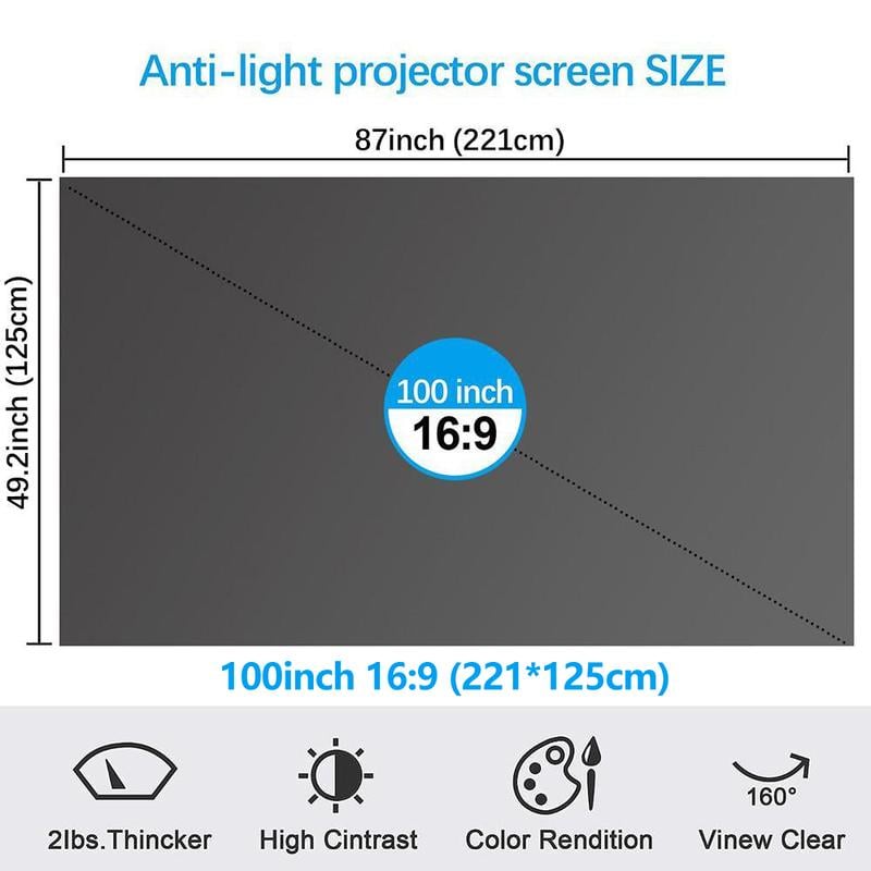Anti-Light 4K Projector Screen (16:9)🎥✨