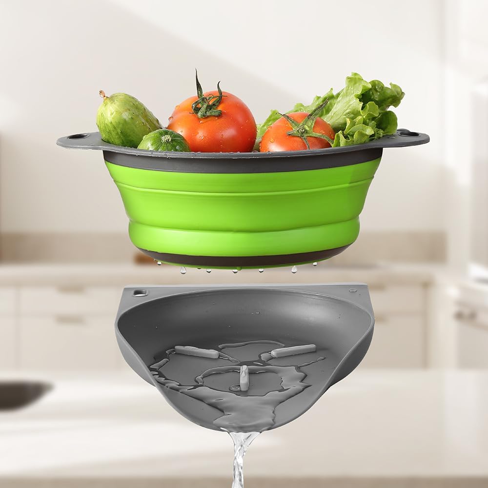 🌟 Foldable Round Colander with Self-Draining Base & Wiper Scraper 