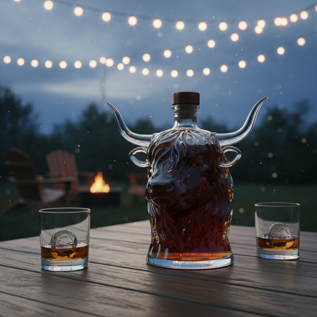 The Highland Bull Decanter – Hand-Blown Lead-Free Crystal Whiskey Dispenser 
