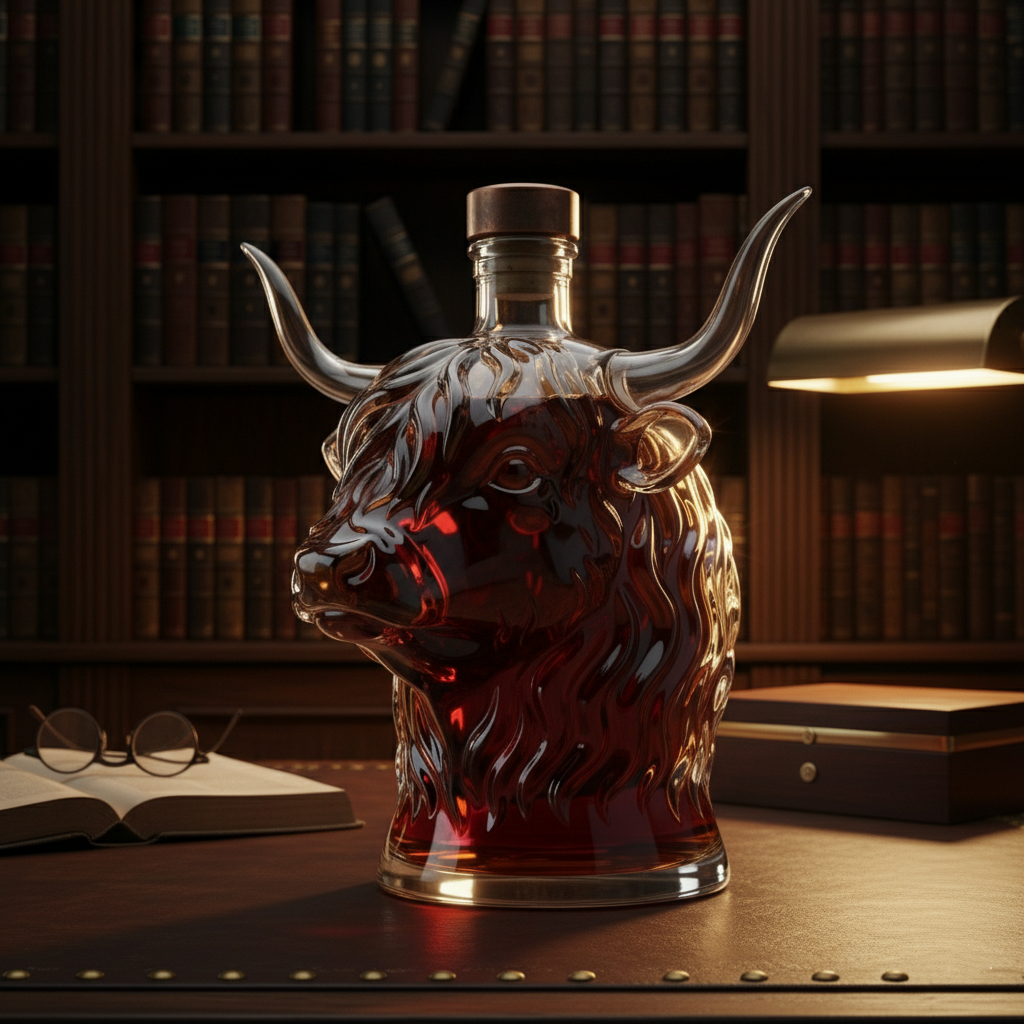 The Highland Bull Decanter – Hand-Blown Lead-Free Crystal Whiskey Dispenser 