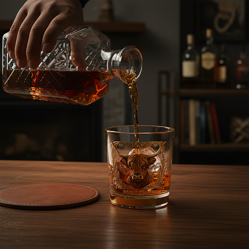 The Highland Legacy™: Premium Bull Relief Whiskey Glass Gift Set - 10oz