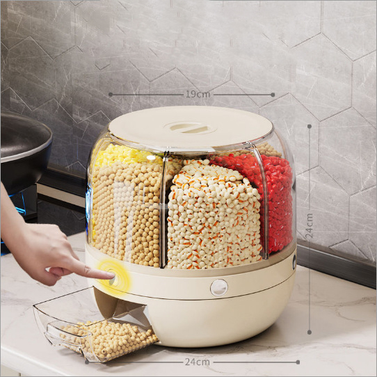6 Grid Food Storage Dispenser Rice & Grain Storage Container 360°