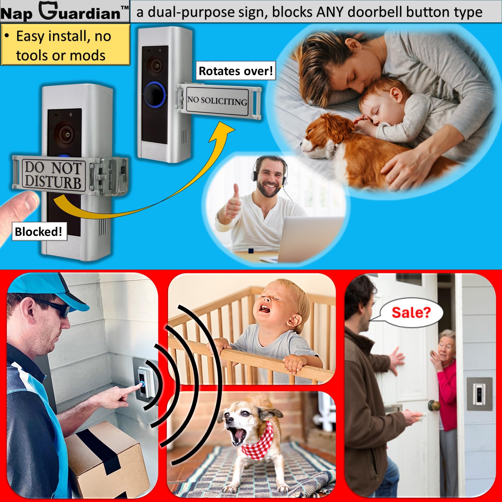 Fits Any Doorbell, Rotates-a Dual Purpose Sign-DO NOT DISTURB and NO SOLICITING